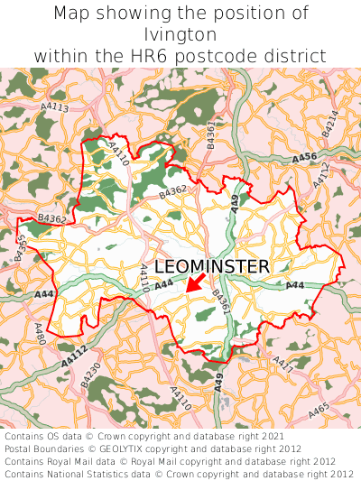 Map showing location of Ivington within HR6