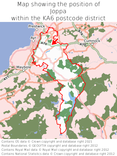 Map showing location of Joppa within KA6