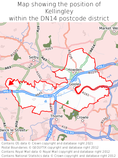 Map showing location of Kellingley within DN14