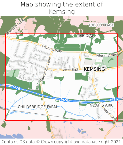 Map showing extent of Kemsing as bounding box