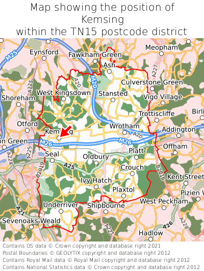 Map showing location of Kemsing within TN15