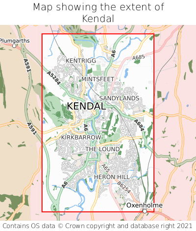 Map showing extent of Kendal as bounding box