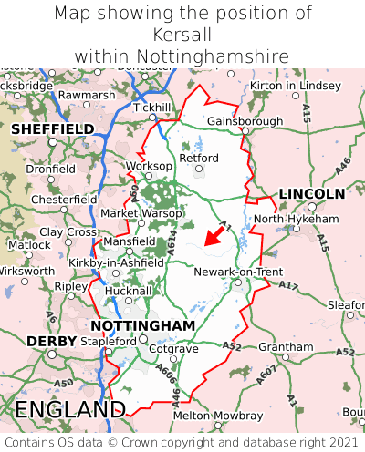 Map showing location of Kersall within Nottinghamshire