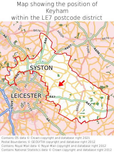 Map showing location of Keyham within LE7