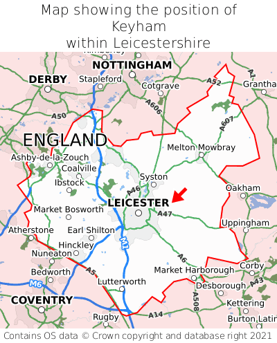 Map showing location of Keyham within Leicestershire