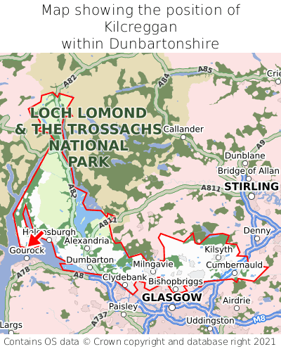 Map showing location of Kilcreggan within Dunbartonshire