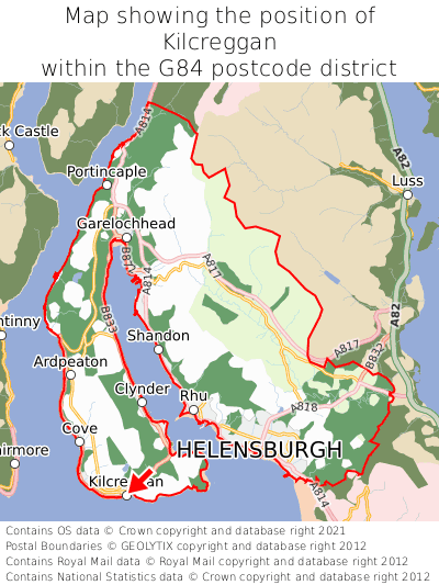 Map showing location of Kilcreggan within G84