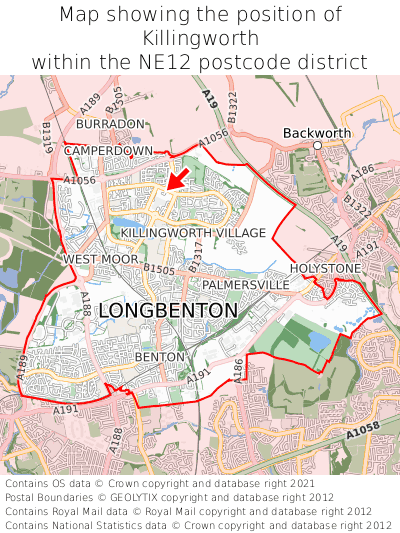 Map showing location of Killingworth within NE12