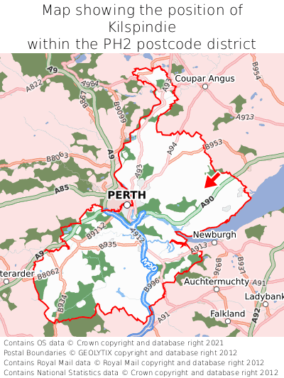 Map showing location of Kilspindie within PH2