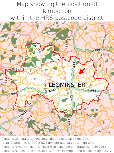 Map showing location of Kimbolton within HR6