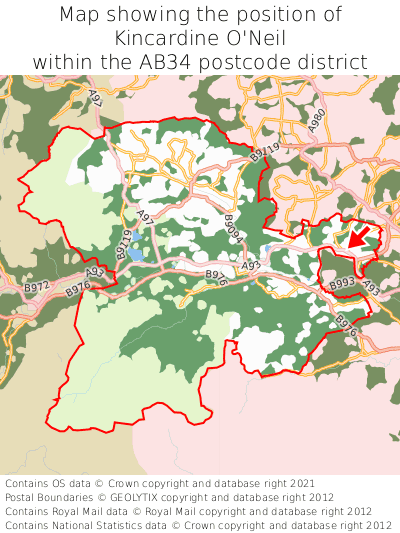 Map showing location of Kincardine O'Neil within AB34