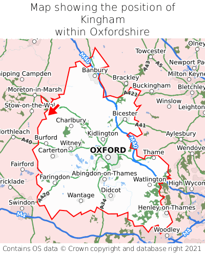 Map showing location of Kingham within Oxfordshire