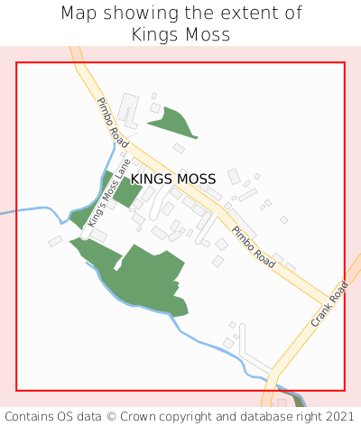 Map showing extent of Kings Moss as bounding box