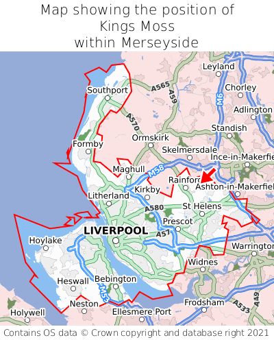 Map showing location of Kings Moss within Merseyside