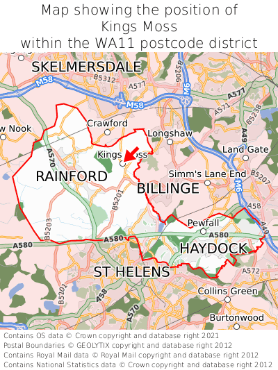 Map showing location of Kings Moss within WA11