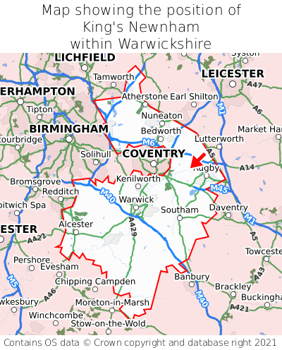Map showing location of King's Newnham within Warwickshire