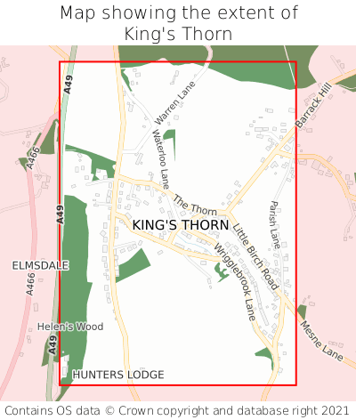 Map showing extent of King's Thorn as bounding box