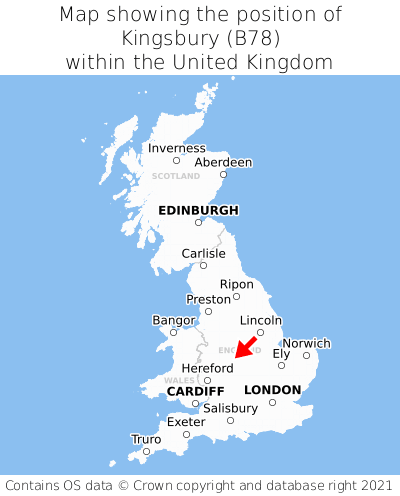 Map showing location of Kingsbury within the UK