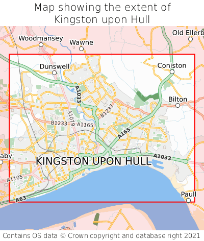 Map showing extent of Kingston upon Hull as bounding box