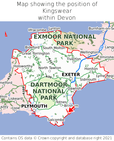 Map showing location of Kingswear within Devon