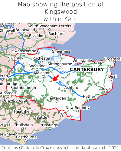 Map showing location of Kingswood within Kent