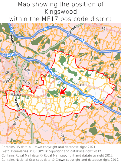 Map showing location of Kingswood within ME17