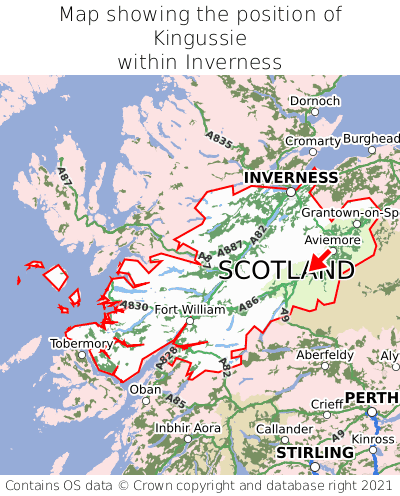 Map showing location of Kingussie within Inverness