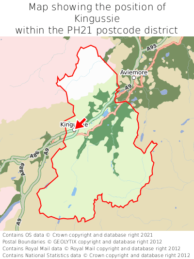 Map showing location of Kingussie within PH21