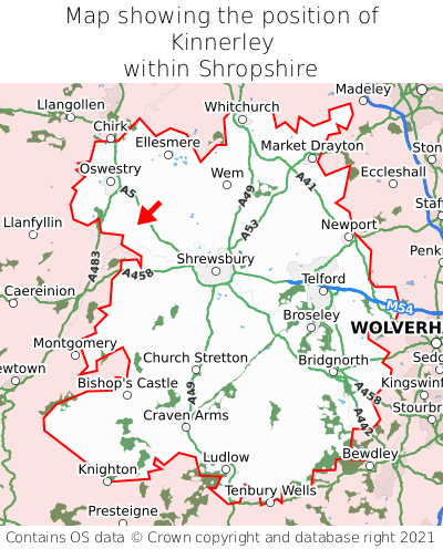 Map showing location of Kinnerley within Shropshire