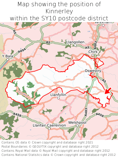 Map showing location of Kinnerley within SY10