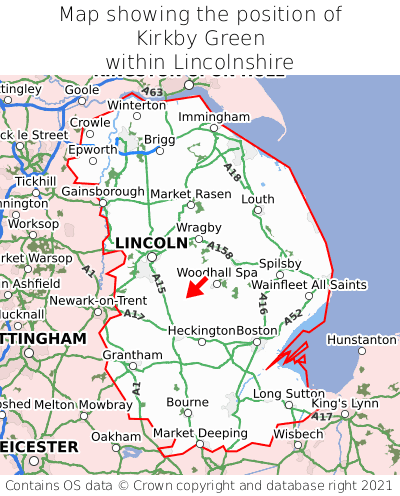Map showing location of Kirkby Green within Lincolnshire