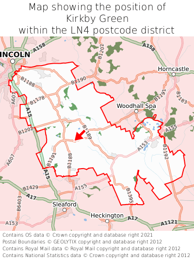 Map showing location of Kirkby Green within LN4