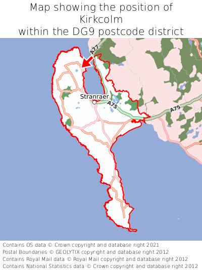 Map showing location of Kirkcolm within DG9