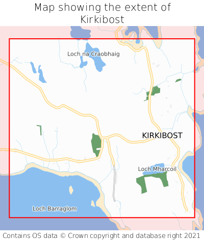 Map showing extent of Kirkibost as bounding box