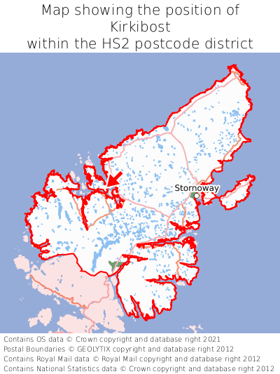 Map showing location of Kirkibost within HS2