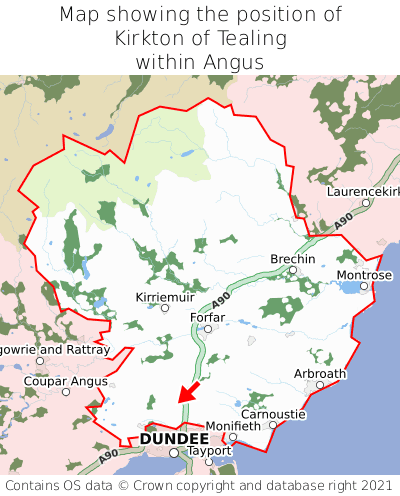 Map showing location of Kirkton of Tealing within Angus