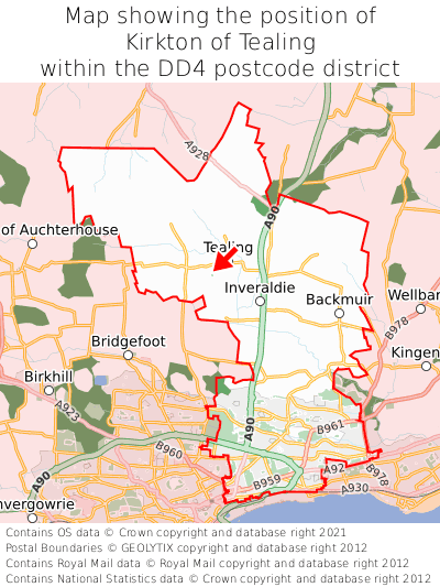 Map showing location of Kirkton of Tealing within DD4