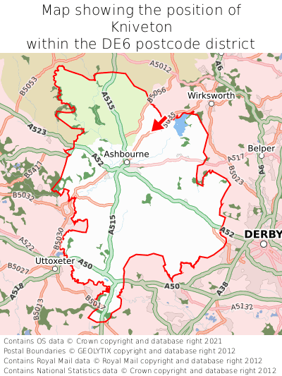 Map showing location of Kniveton within DE6