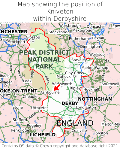 Map showing location of Kniveton within Derbyshire