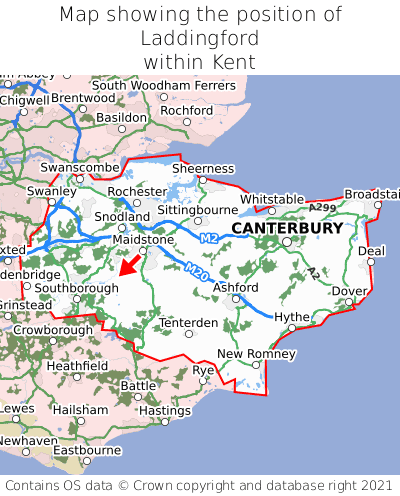 Map showing location of Laddingford within Kent