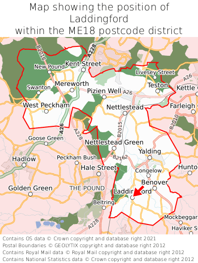 Map showing location of Laddingford within ME18