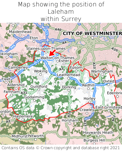 Map showing location of Laleham within Surrey