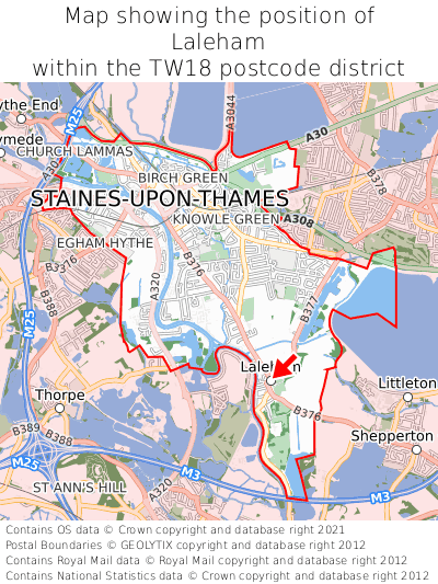 Map showing location of Laleham within TW18