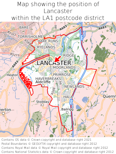 Map showing location of Lancaster within LA1