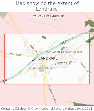 Map showing extent of Landrake as bounding box