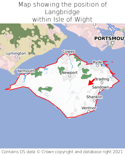 Map showing location of Langbridge within Isle of Wight