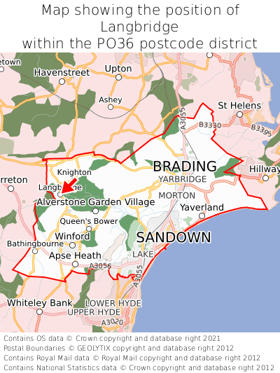 Map showing location of Langbridge within PO36