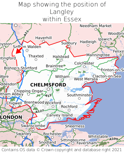 Map showing location of Langley within Essex