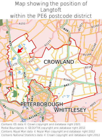 Map showing location of Langtoft within PE6