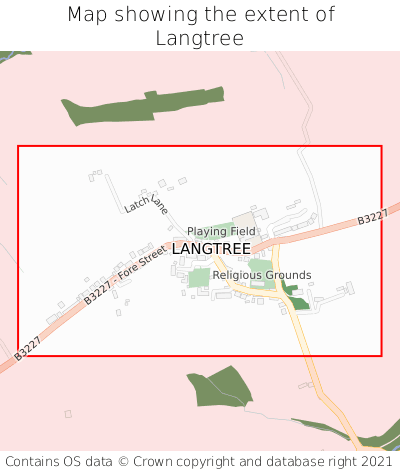 Map showing extent of Langtree as bounding box
